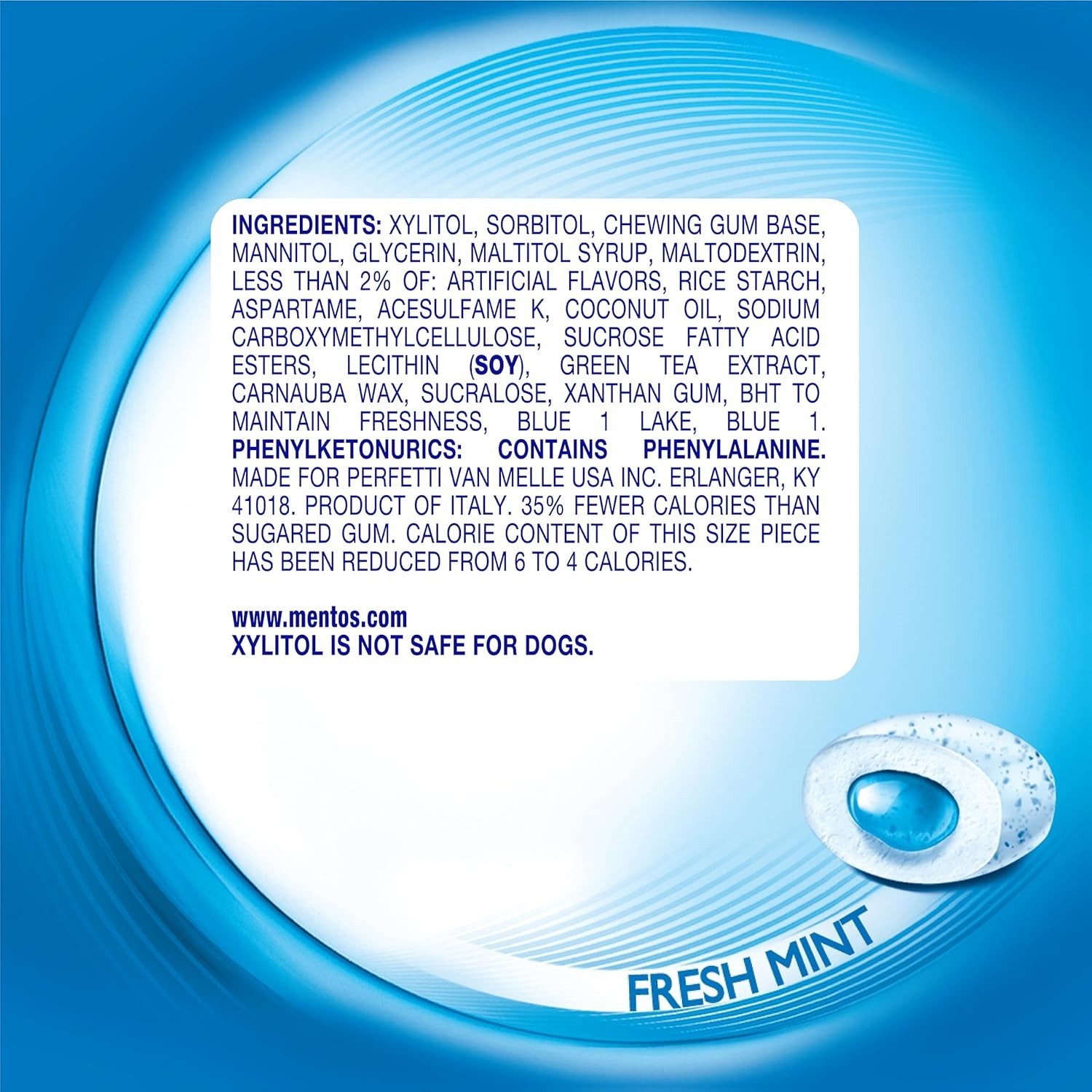 Mentos Pure Fresh Sugar-Free Chewing Gum with Xylitol, Fresh Mint, 50 Count