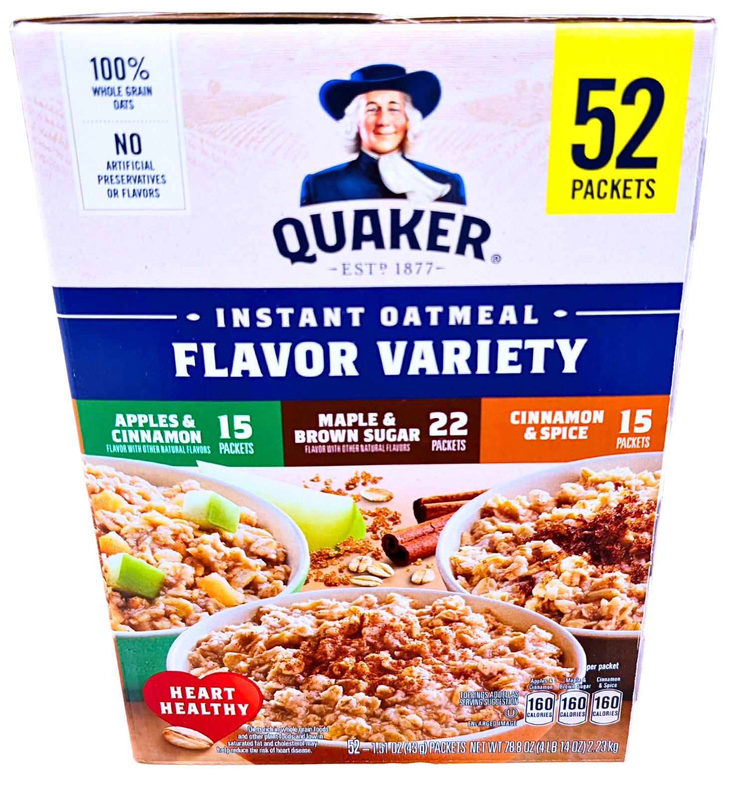 Quaker Instant Oatmeal Variety Pack 52 Packs x 1.51 Oz EXP 08/2026
