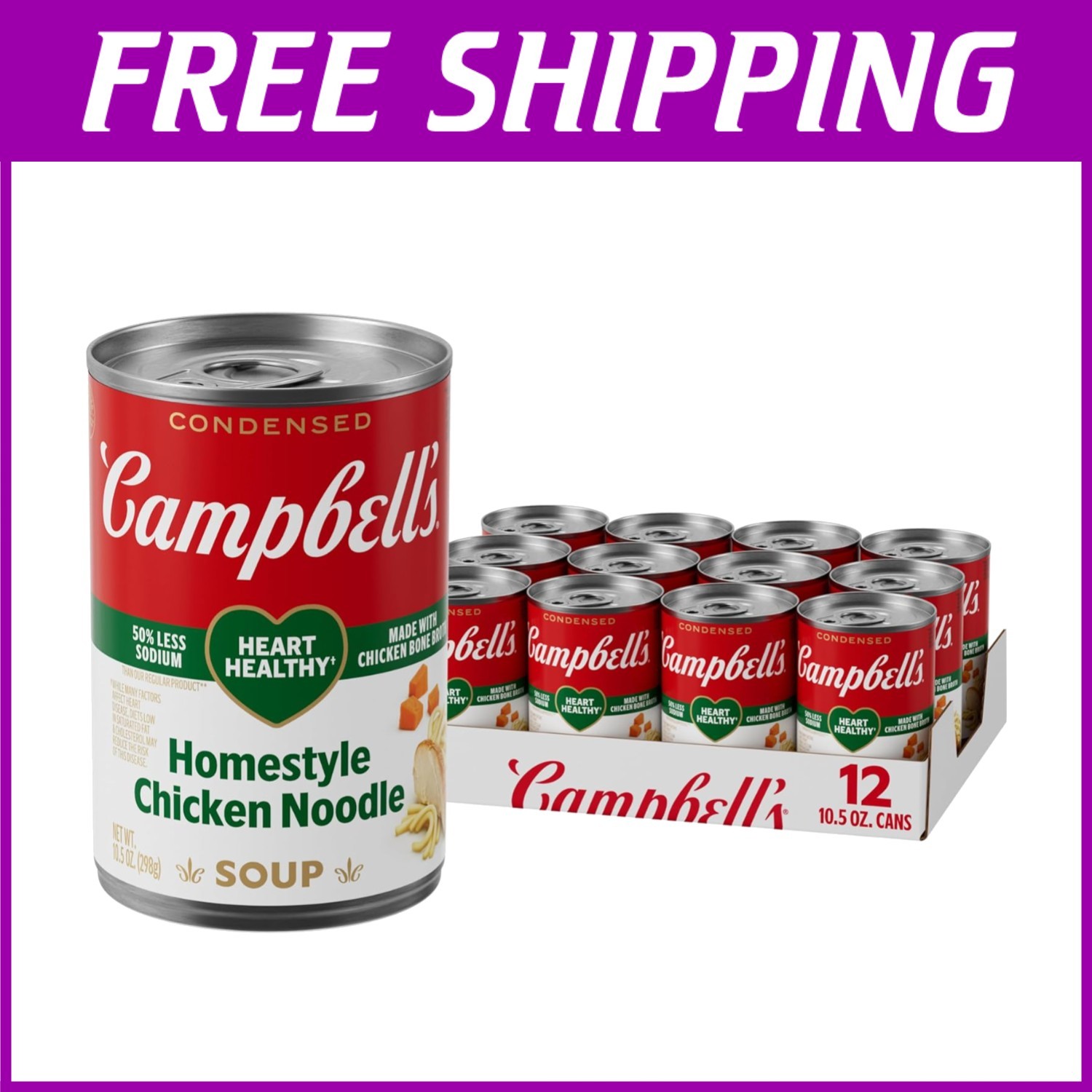 Campbell’s Heart Healthy Chicken Soup – Low Sodium, 12 Pack
