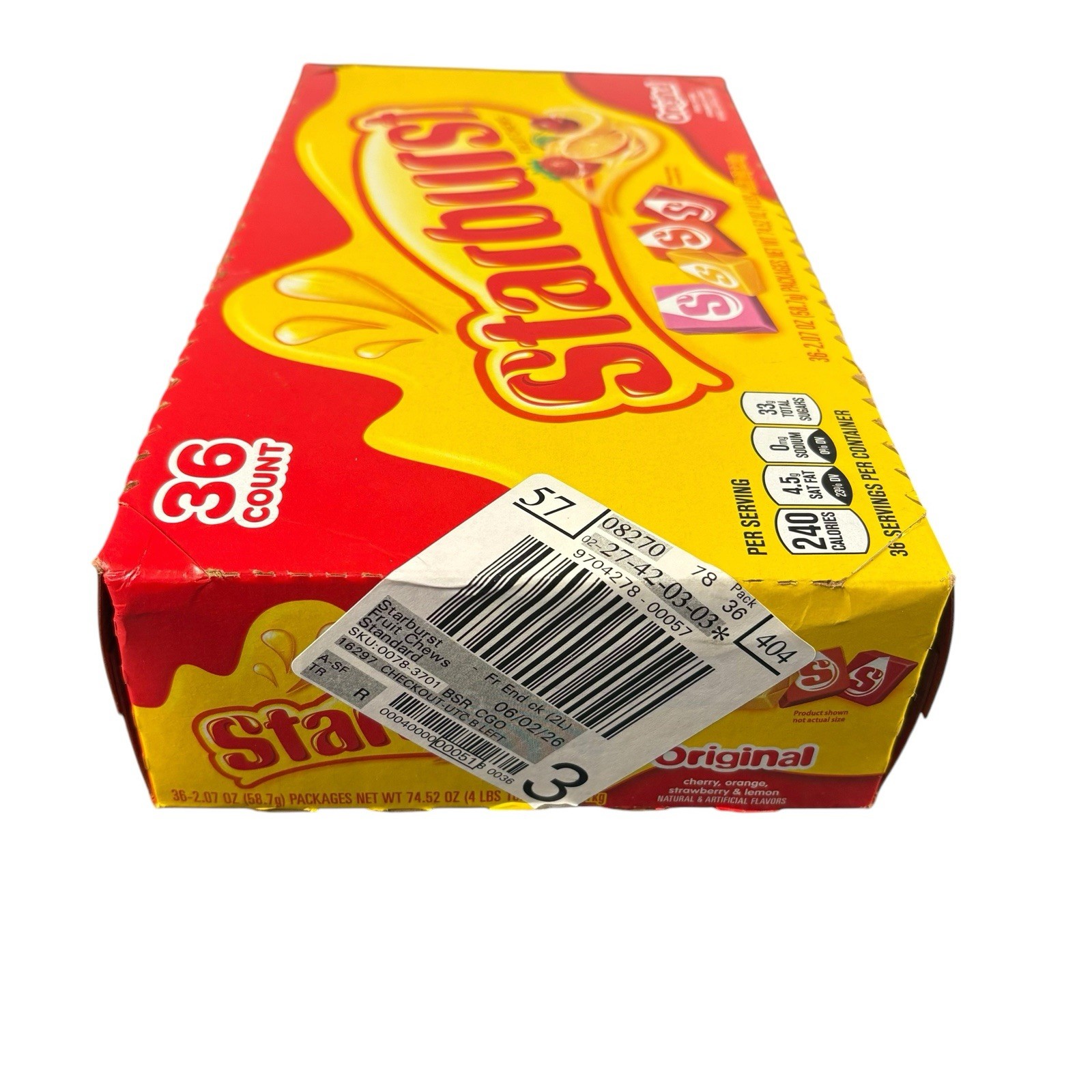 Starburst Original Fruit Chews Candy 36 Count Box Best By 04/2027 74.52 Oz