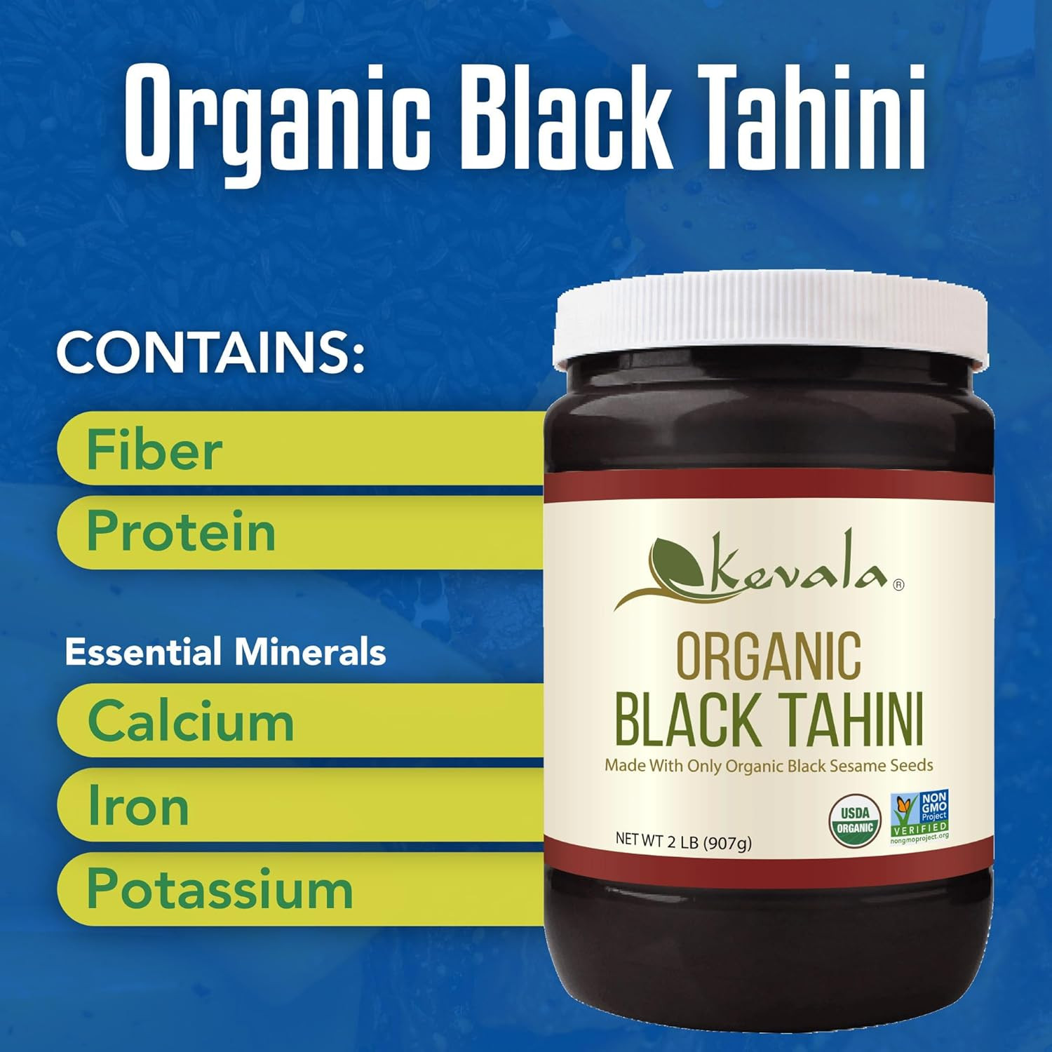 Organic Black Tahini Sesame Paste Spread Gluten Free Vegan Toasted 32 oz 2 lb