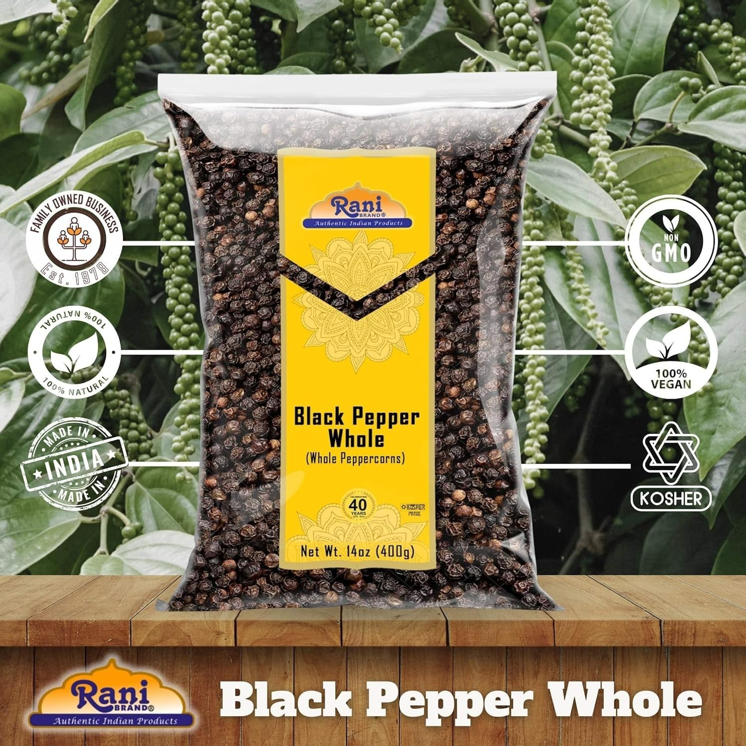 14oz Whole Black Peppercorns – Non-GMO, Gluten Friendly, Perfect for Grinders