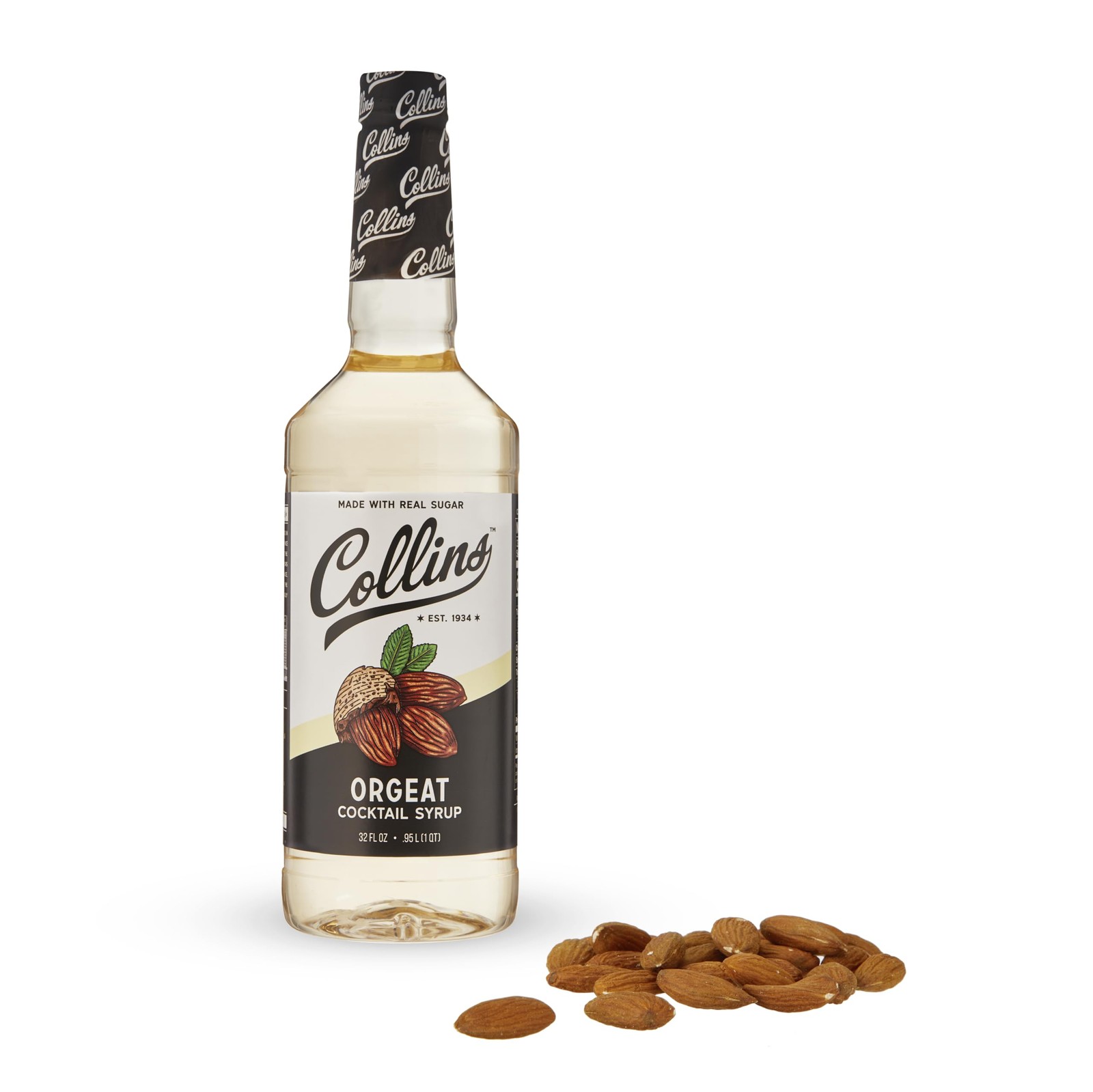 Collins Orgeat Syrup, Almond Craft Cocktail Syrup 32 Fl Oz (Pack of 1), Black