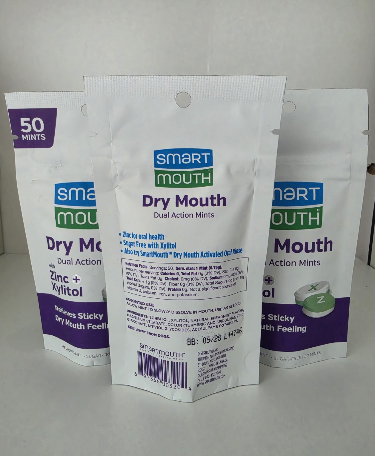 SmartMouth Dry Mouth Dual Action Mints Zinc Xylitol 50 Count Mellow Mint New