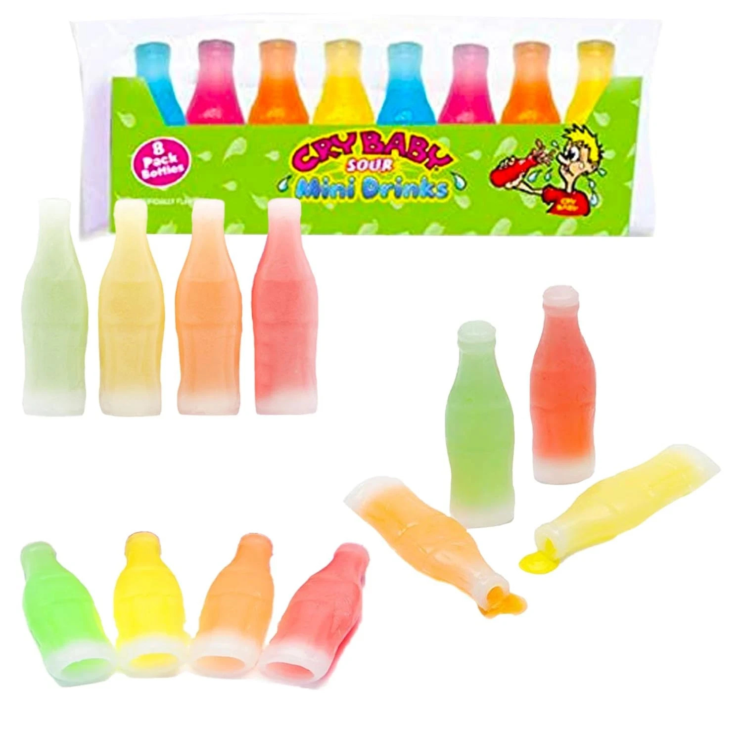 Nik-l-nip Cry Baby Sour Mini Drinks, 8 Count, Wax Candy Liquid