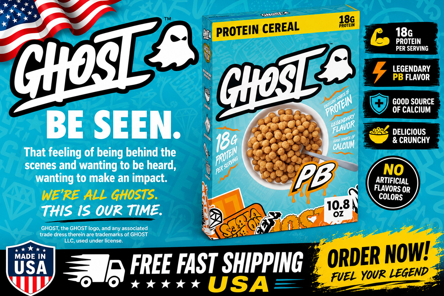 GHOST PROTEIN CEREAL, PEANUT BUTTER Flavor, 18G Protein, 10.8 oz