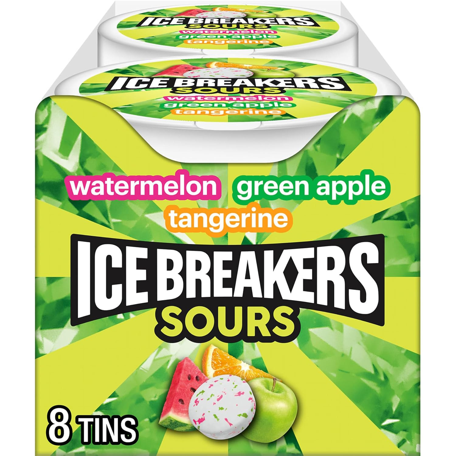 Sours Assorted Fruit Flavored Sugar Free Mints Tins, 1.5 Oz (8 Count)