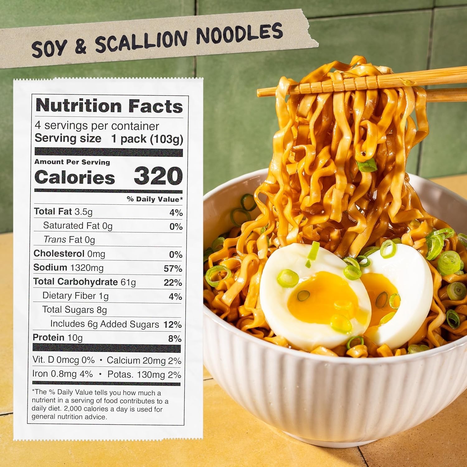 Momofuku Soy & Scallion Ramen Noodles by David Chang, 4 Pack of 10g of Protein.