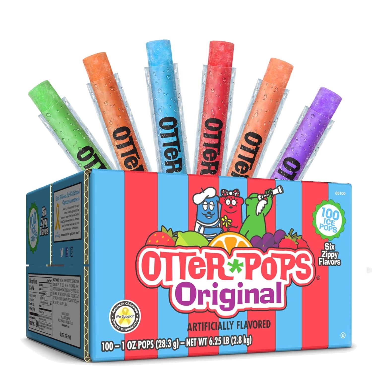 Assorted Freezer Pops, 1oz Freeze Pops in Six Zippy Flavors, 100 Count,