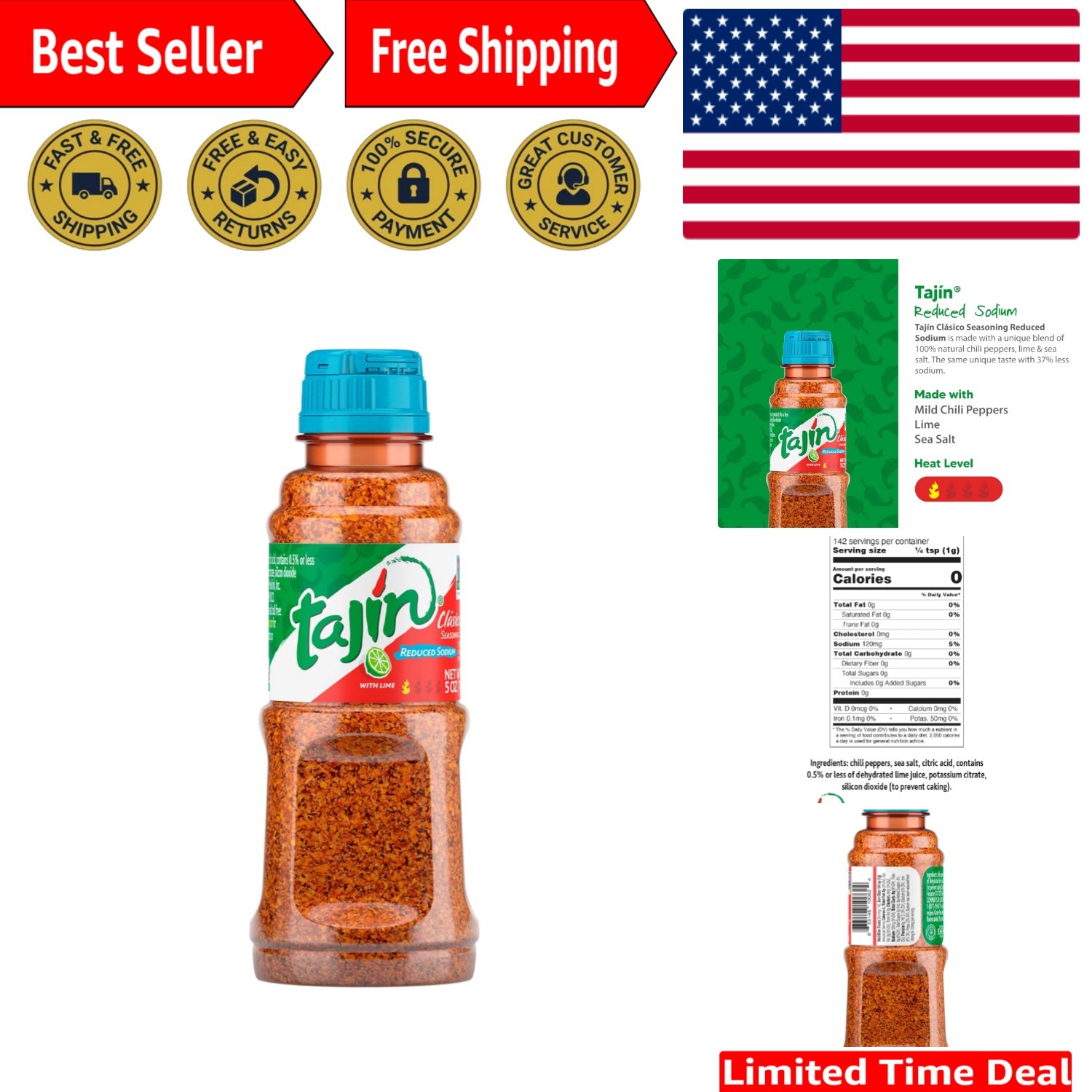 Clásico Reduced Sodium Seasoning, Authentic Mexican Chile Lime Spice Blend fo…