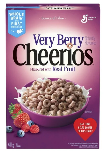 Very Berry Cheerios Breakfast Cereal, Gluten Free, Whole Grains, 411g (4 Pack)