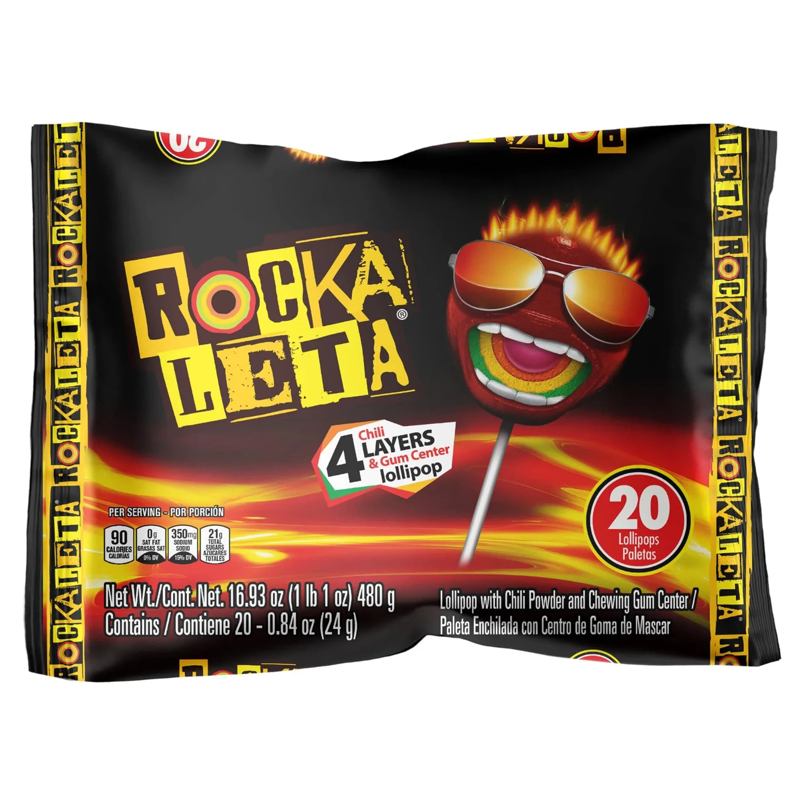 Sonric’s Rockaleta Lollipops, Mexican Lollipop with Bubble Gum Center, 20 Count