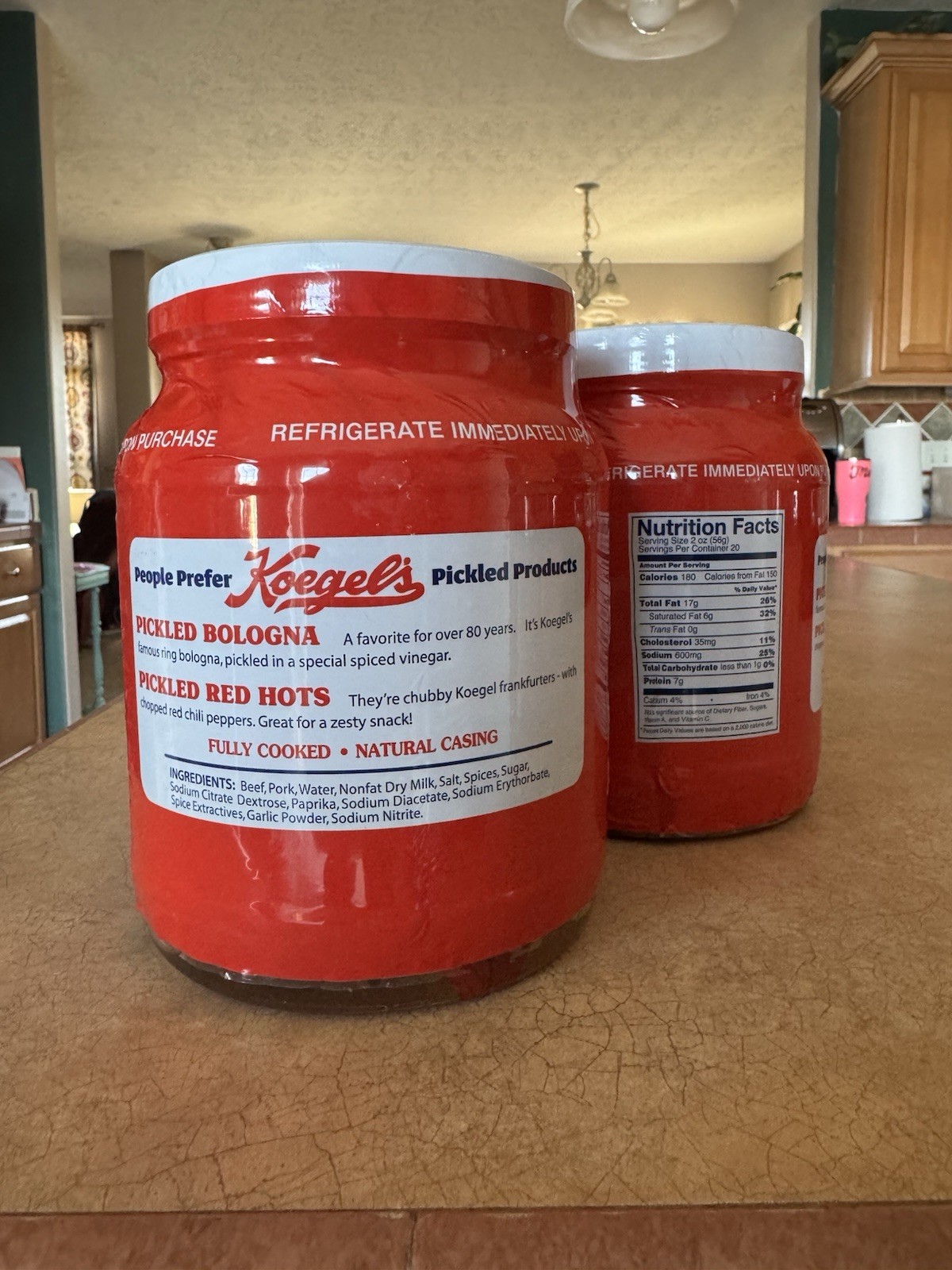 2 Pack Koegel’s pickled bologna 40 Oz Jar Gluten Free Low Carb Keto Friendly