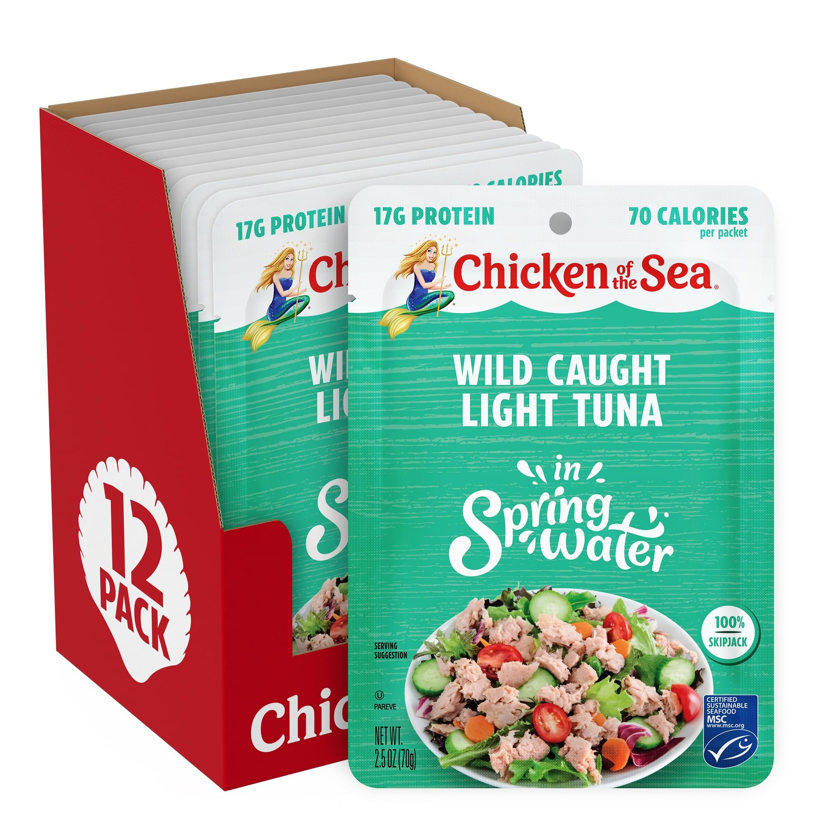 Chicken of the Sea Light Tuna in Spring Water, 2.5 Ounce Packets (Box of 12), Wi