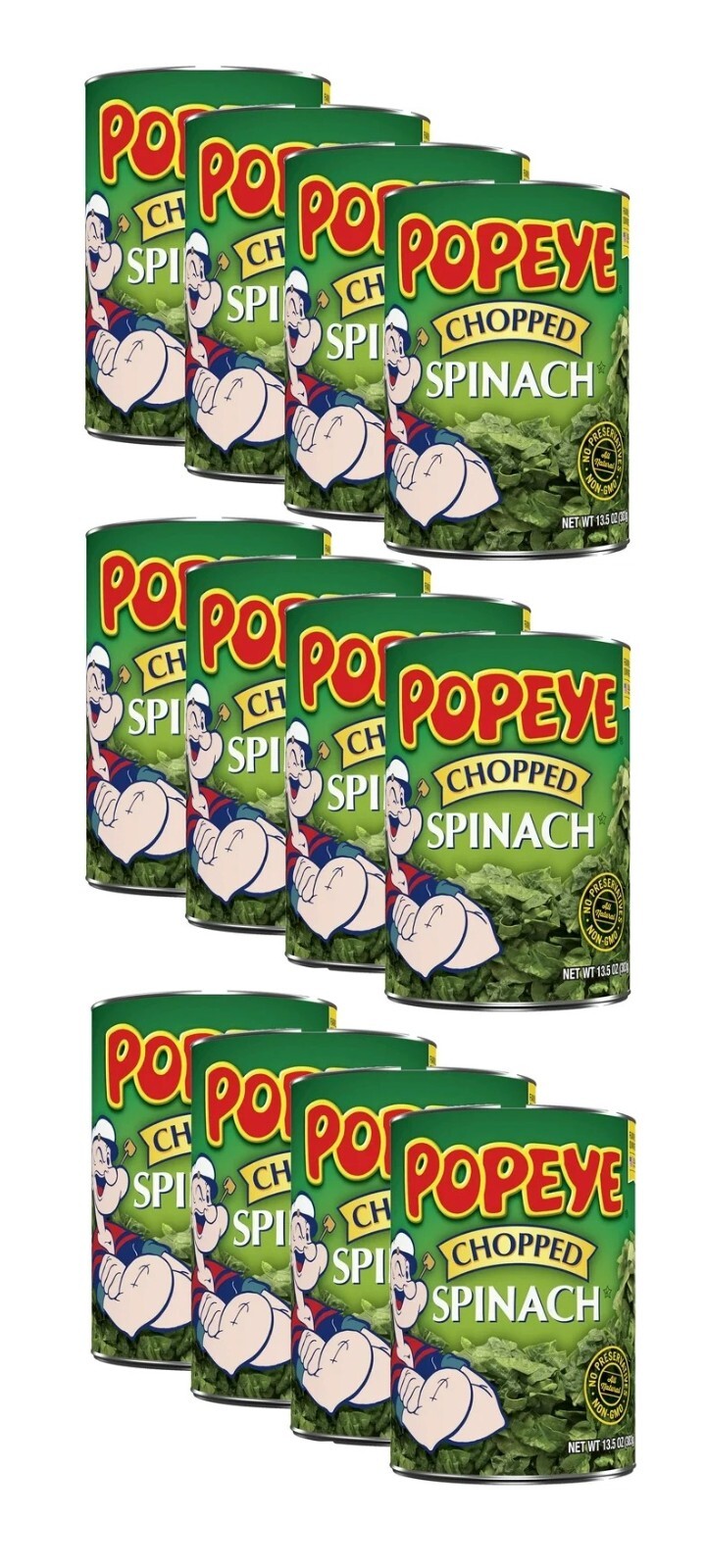 Premium Popeye’s Farm Fresh Chopped Spinach – 12 Pack, Size 13.5 oz Cans