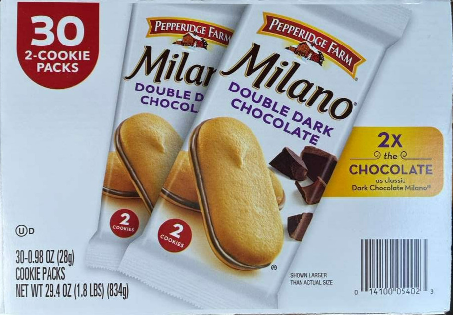 Milano Cookies Double Dark Chocolate, 30 packs x 0.98 Ounce, 29.4 oz (1.8 LBS)