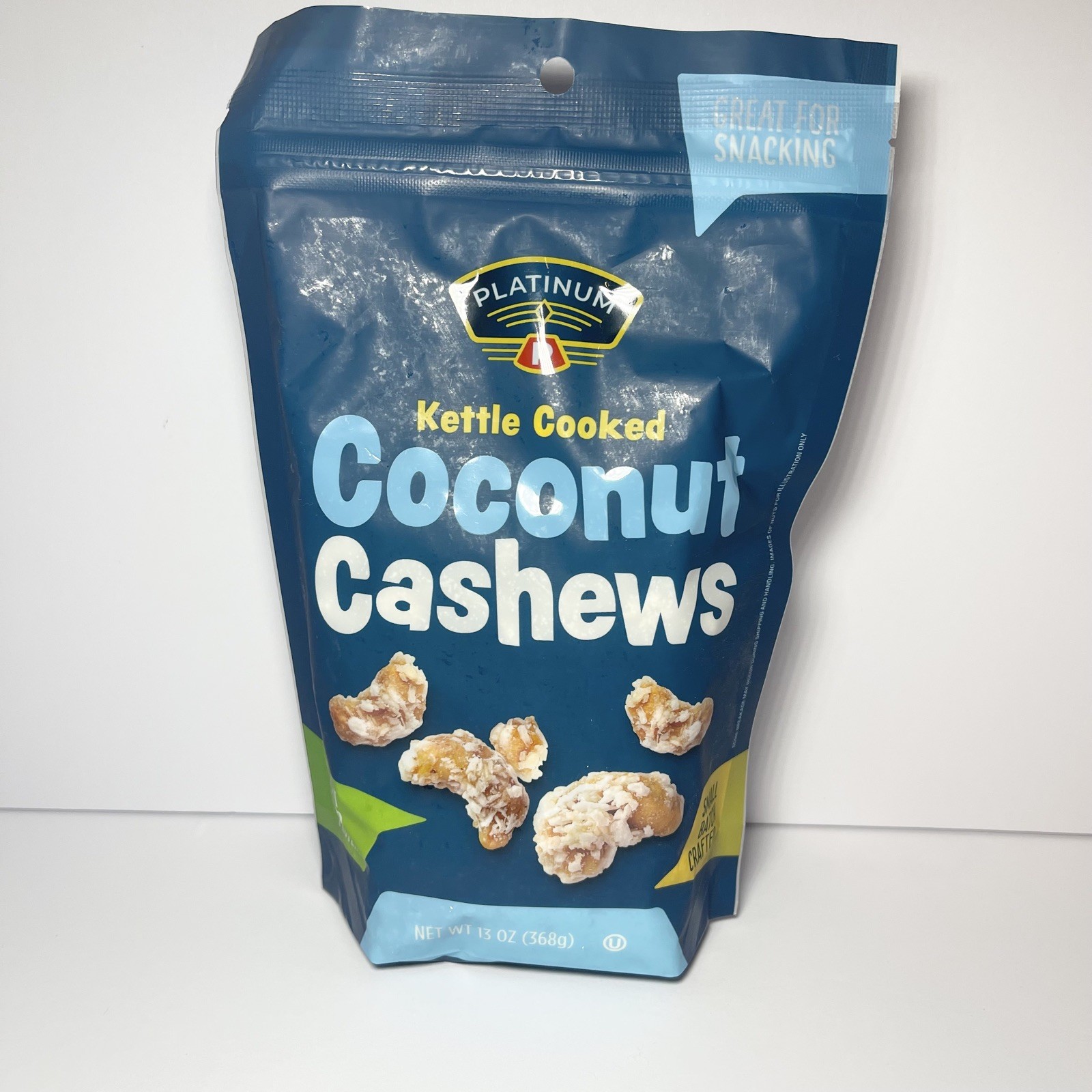 Platinum Coconut Cashews Keto Vegan Snack 13oz Kettle Cooked Nut Treat