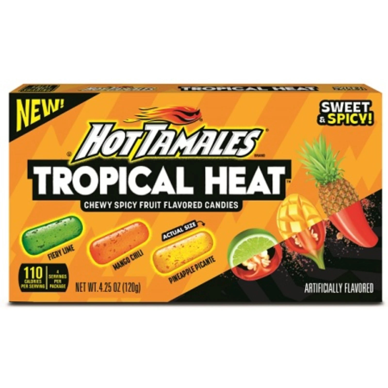 12x Packs Hot Tamale Tropical Heat Sweet Spicy Fruit Candy, Theater Box – 4.25oz