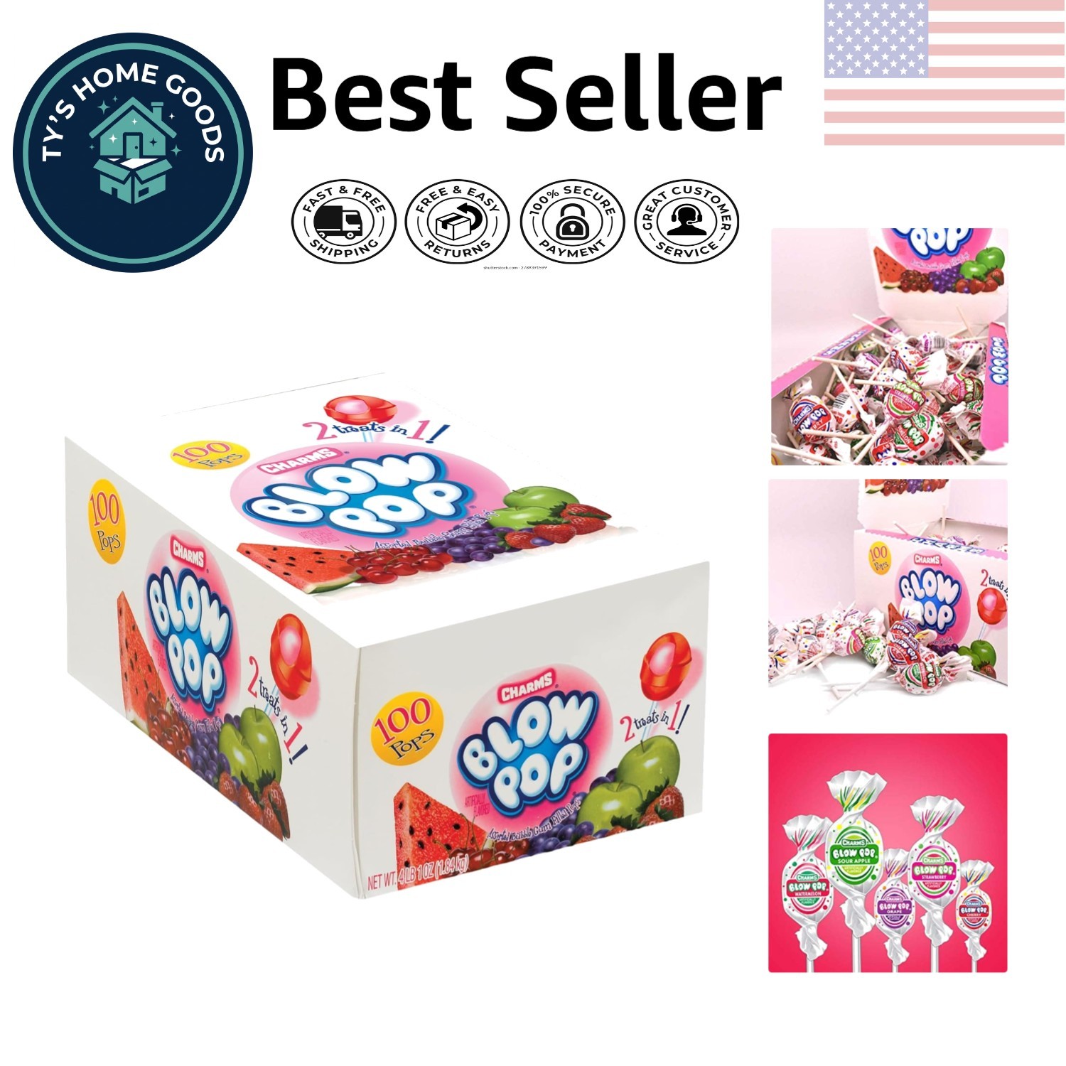 Charms Blow Pops – 100 Count Box of Assorted Fruit Flavors – Perfect for Sharing
