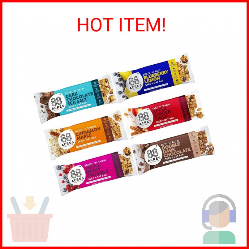 88 Acres Granola Bars Variety Pack, 6 Count, School Safe, Allergen Free Seed & O