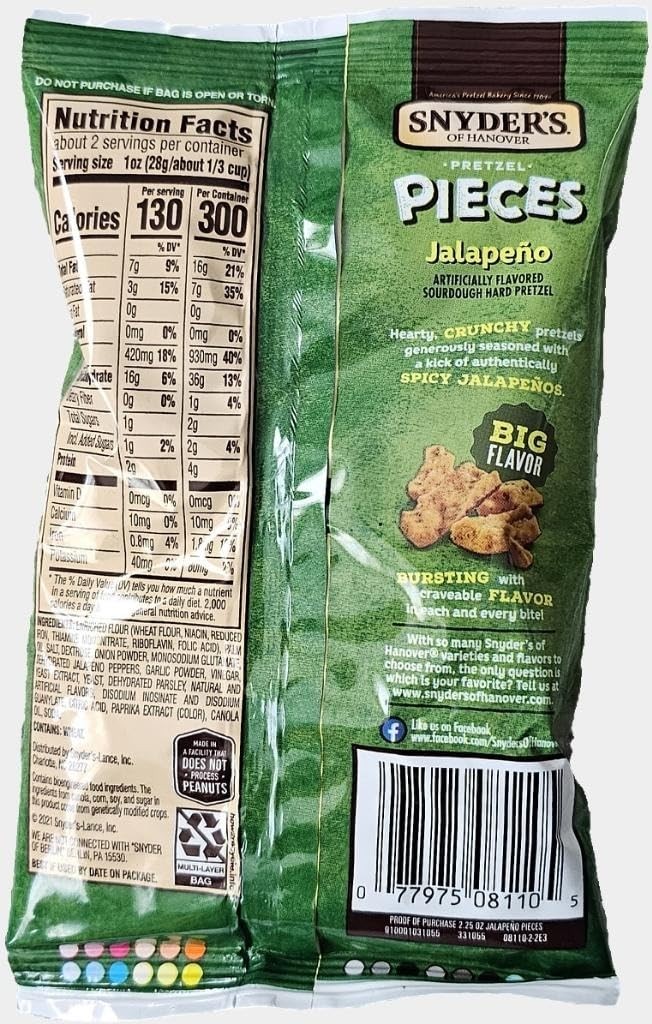 Snyder’s of Hanover Pretzel Pieces, Jalapeno, 2.25 oz Pack 12 bundled by…