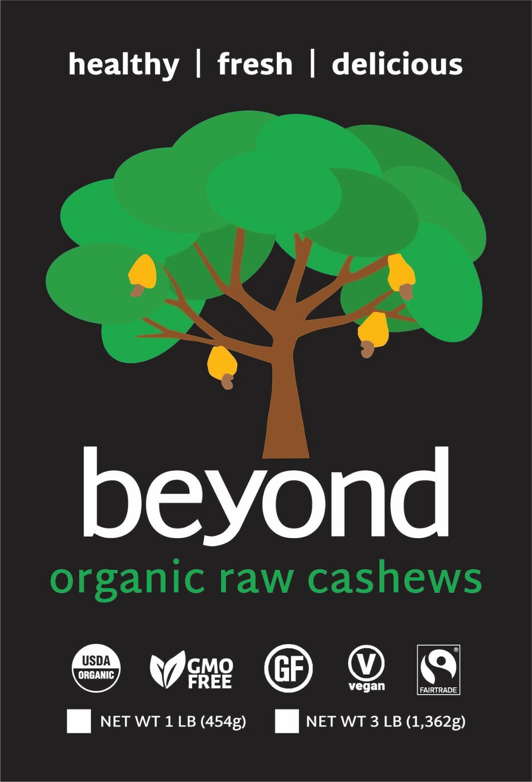 RAW ORGANIC CASHEW HALVES & PIECES -1 LB by beyond (Non-GMO, Fairtrade, Vegan)