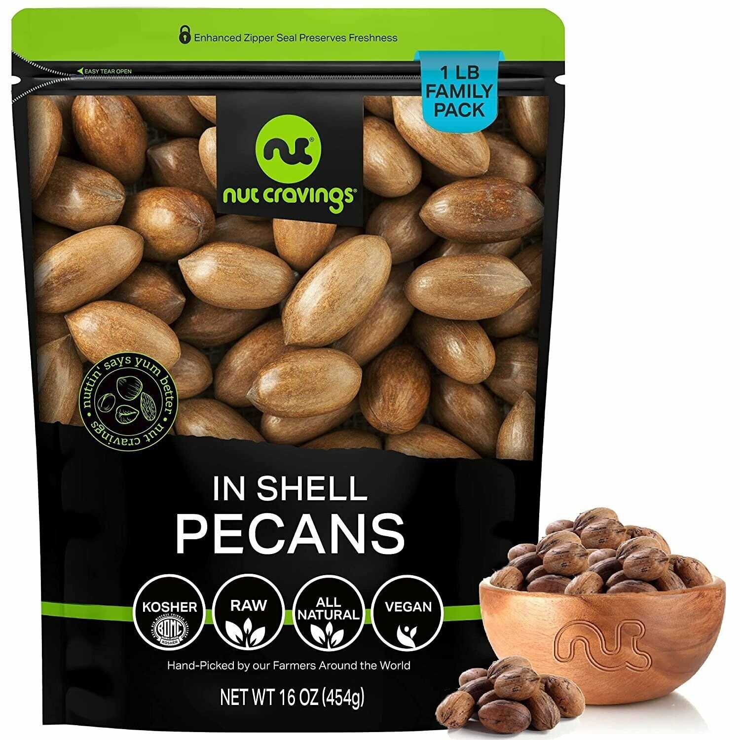 Premium Pecans, Raw Hard Shell, Resealable Bag, All Natural, Kosher, Bulk Nuts