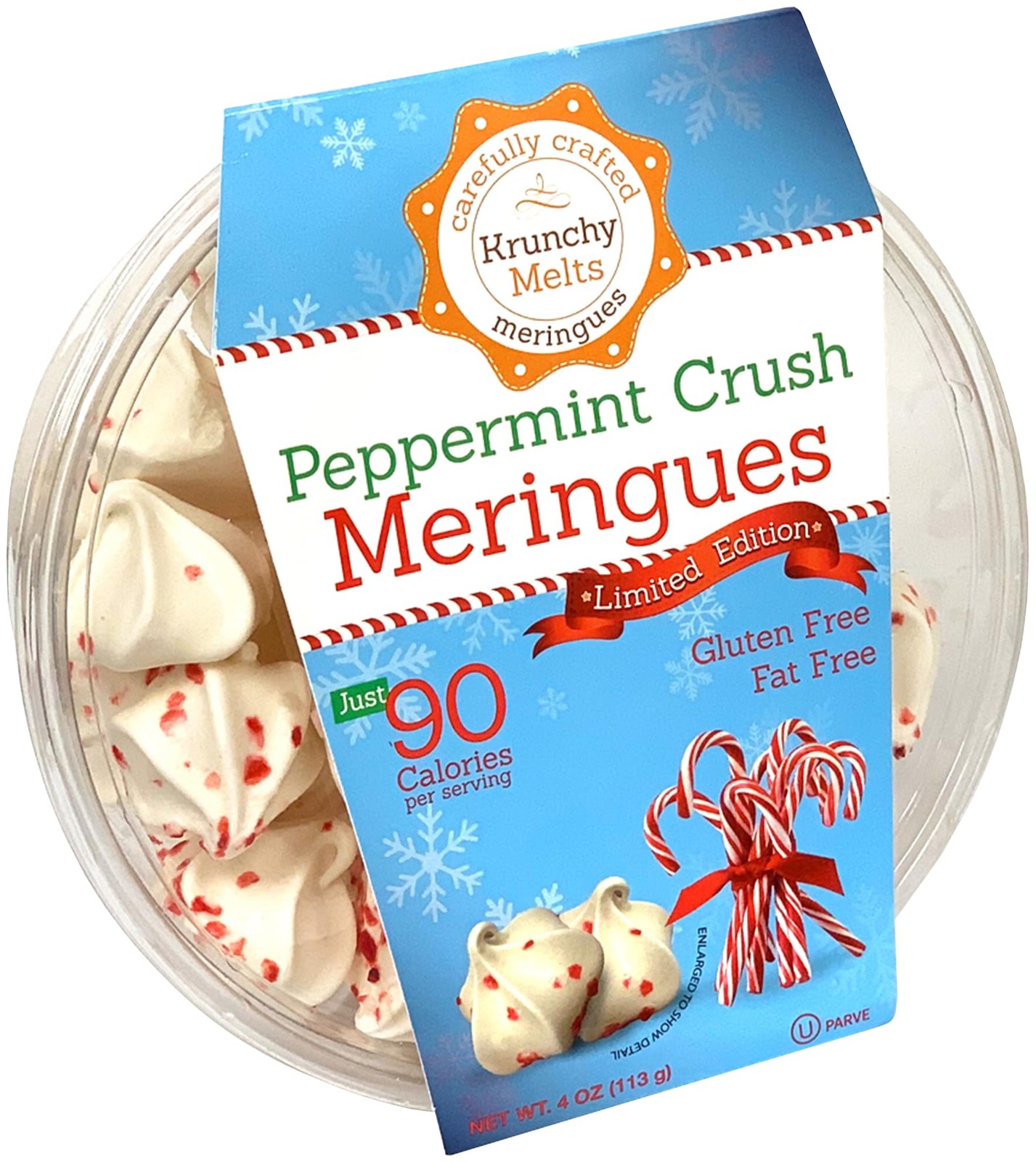 Meringue Cookies Peppermint Crush Flavor 4 Oz – Gluten Free, Fat Free Snack