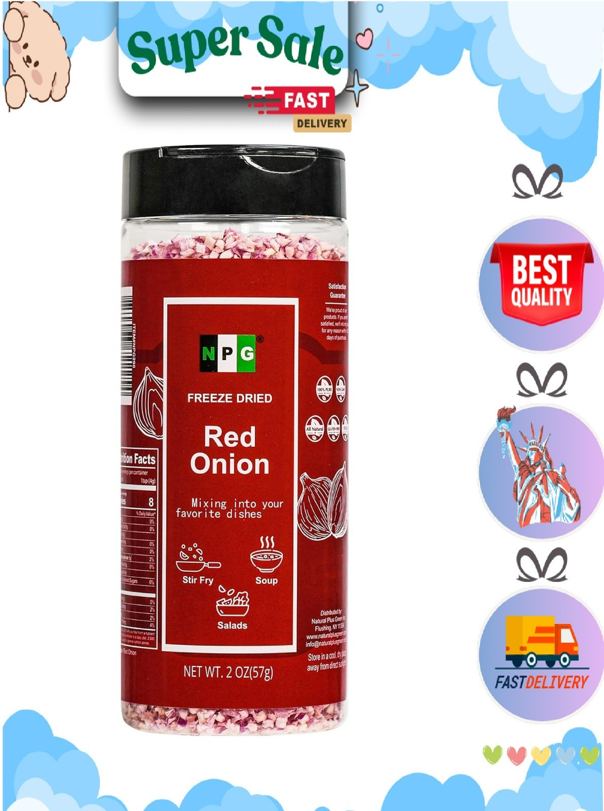 Freeze-Dried Red Onion 2 Oz, Chopped & Diced Dehydrated Onion, Non-GMO