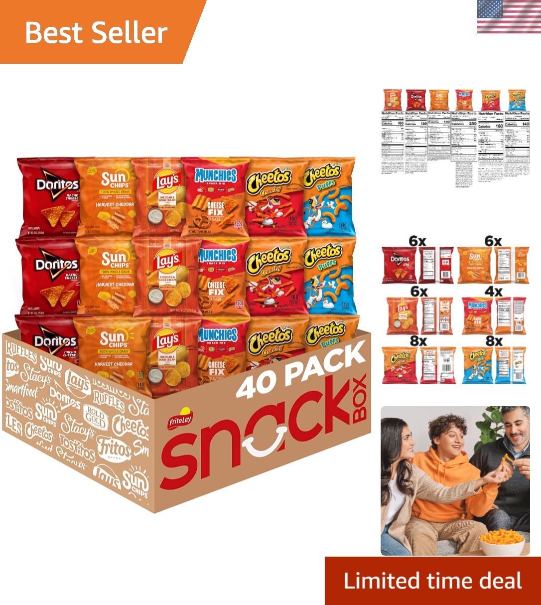 Frito Lay Cheesy Mix Variety Pack – Perfect for After-School Snacking, 40 Count