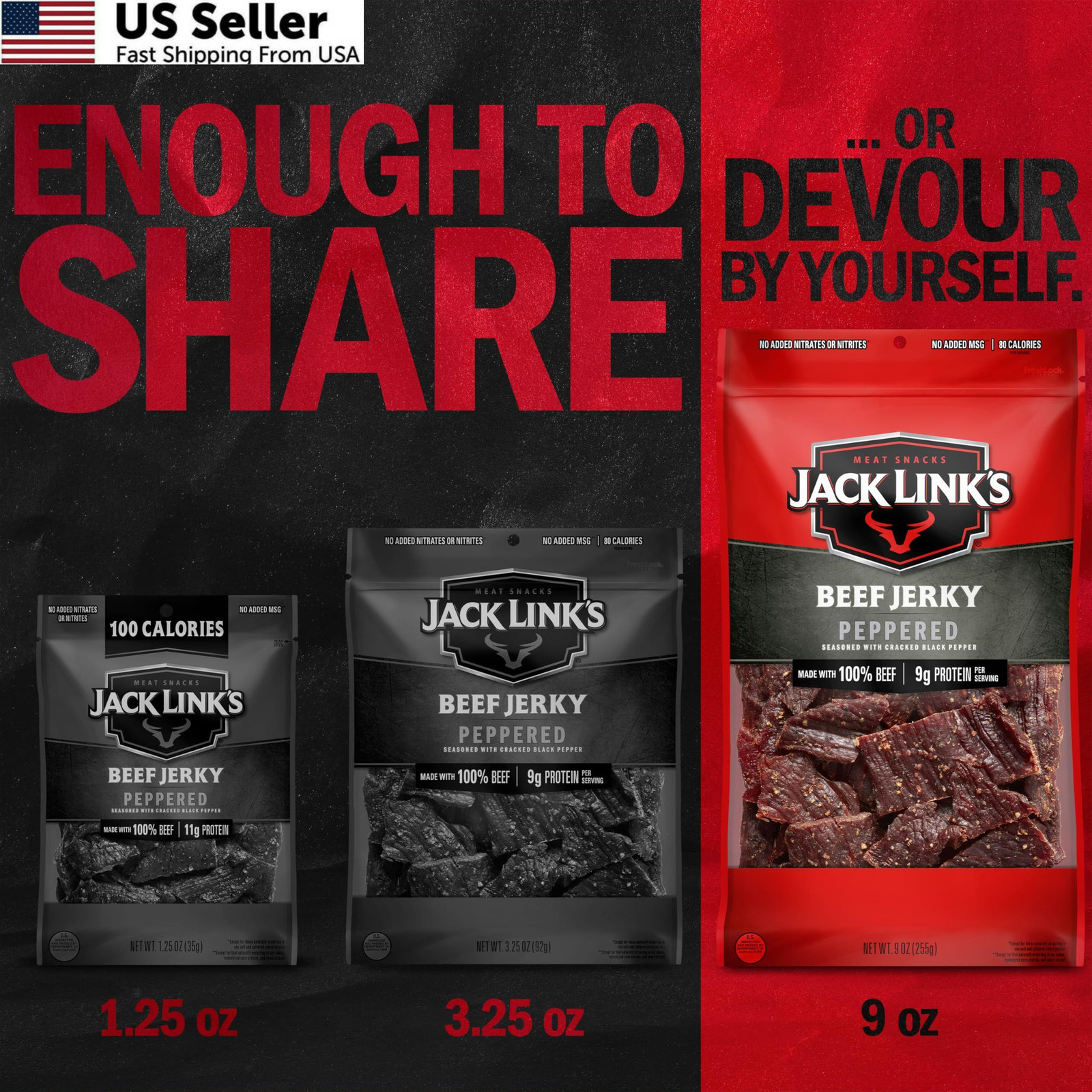 Jack Link’s Beef Jerky – Peppered – Made with 9 Ounce (Pack of 2),