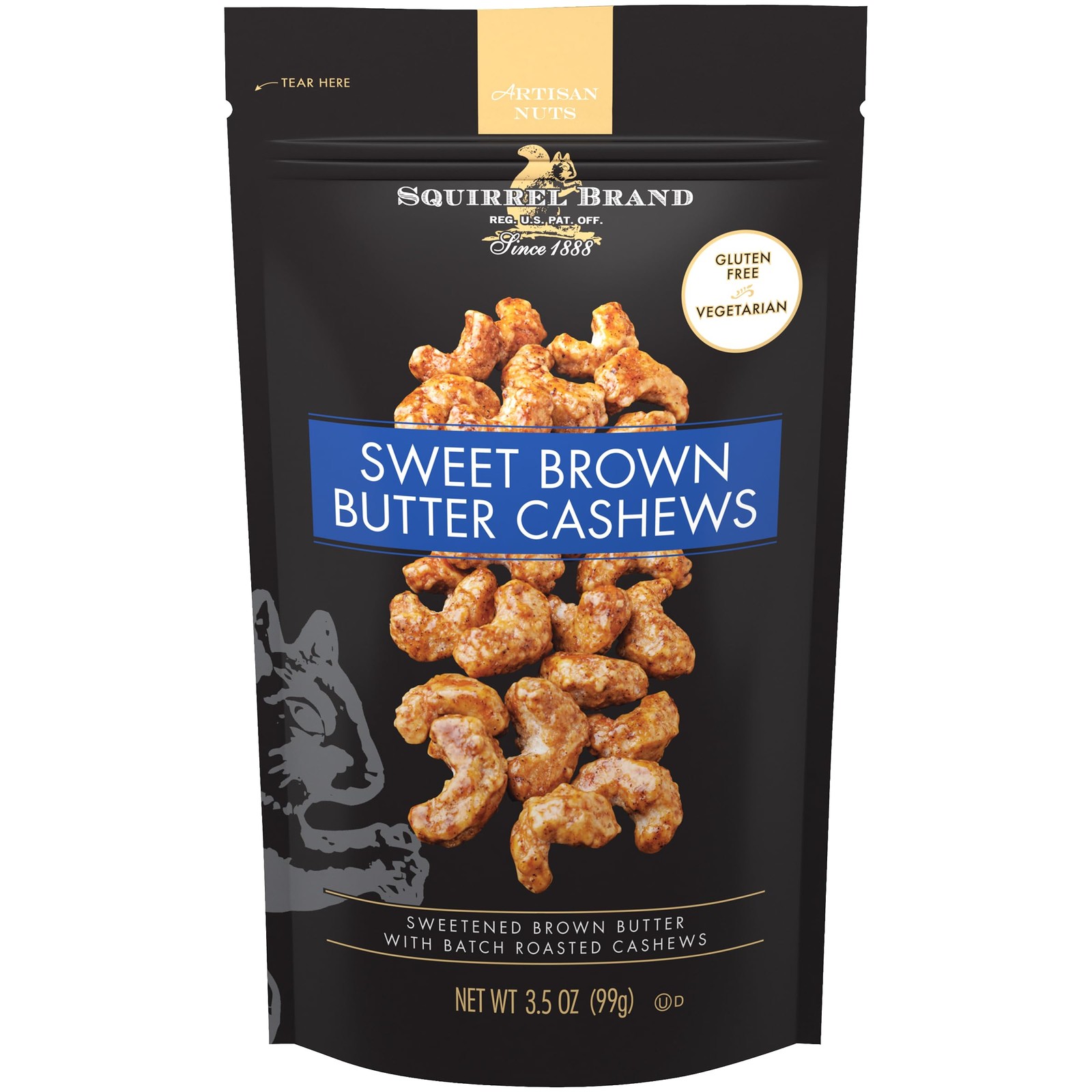 Brown Butter Cashews, 3.5 oz Resealable Bag, Gluten-Free, Vegetarian Snack