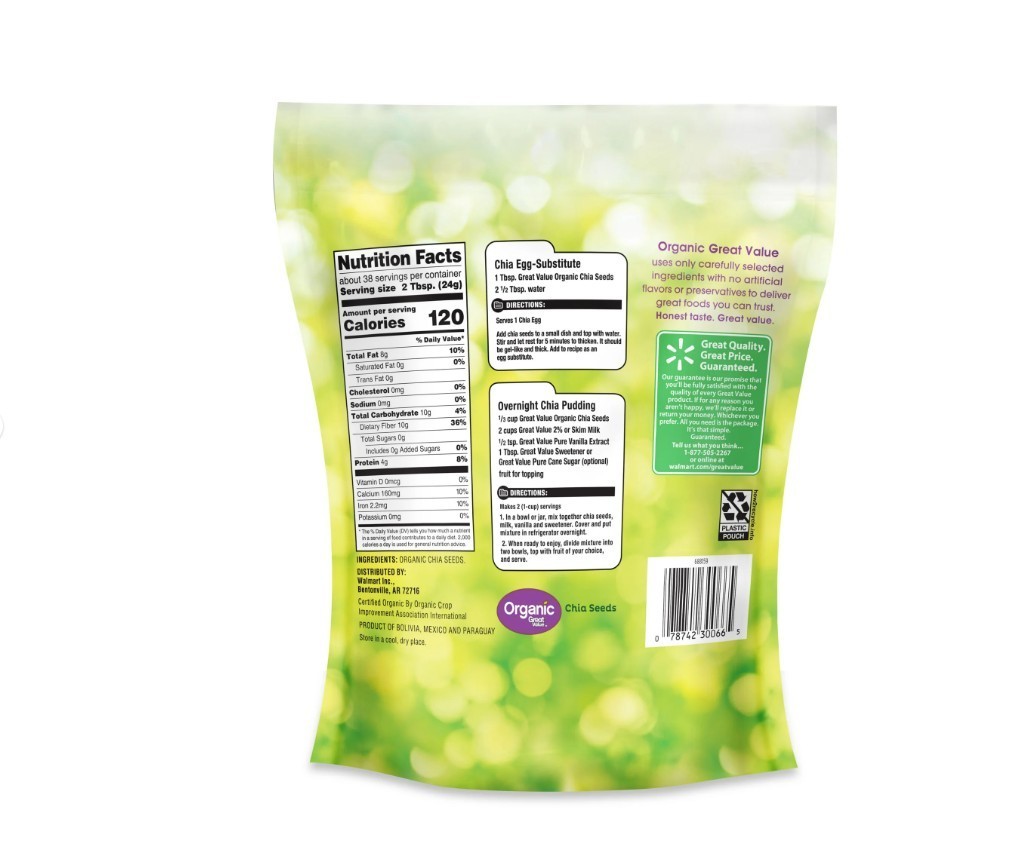 Great Value Organic Chia Seeds 32 oz(907)g USDA Organic, Gluten-Free – 32 oz