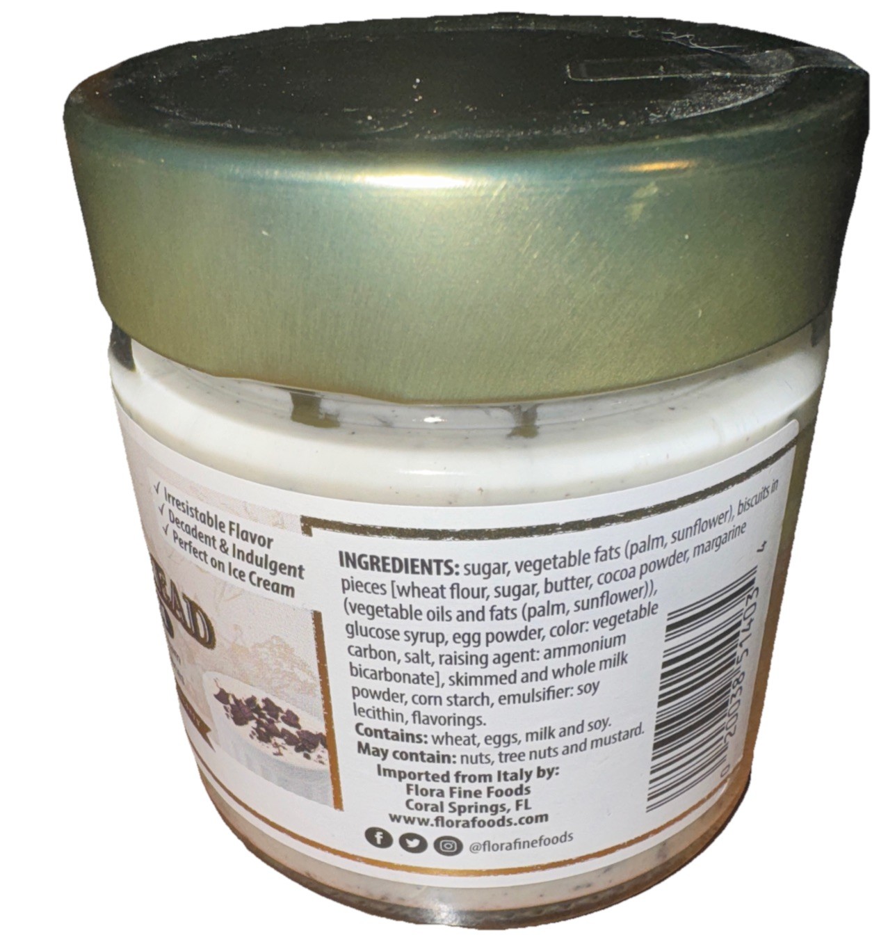 Flora Cookies & Cream Spread, 7.76Oz, 5 Jars Exp 4/2026 – 6/2026 Imported Italy