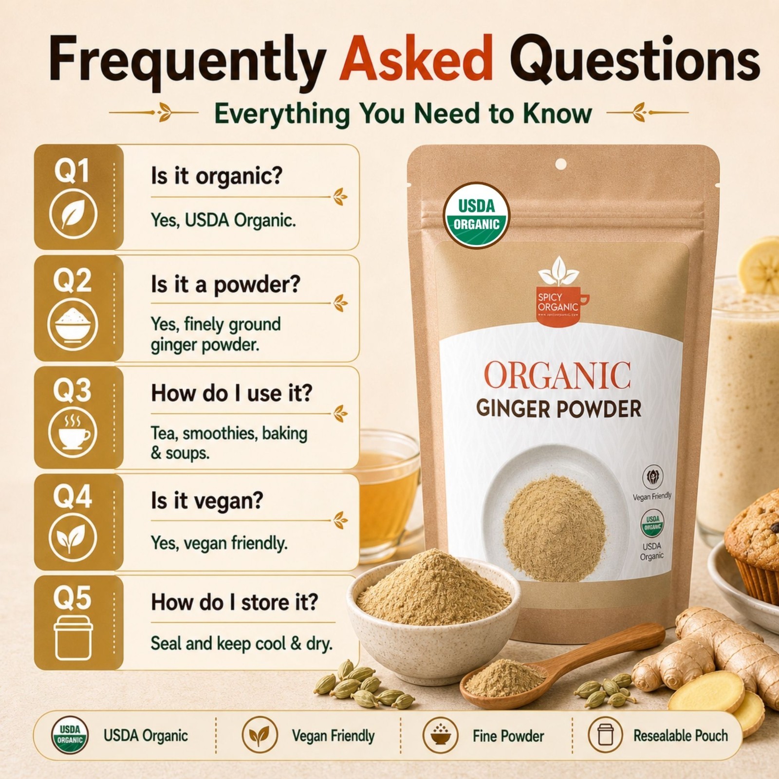 Spicy Organic Ginger Powder 16 oz | USDA Organic