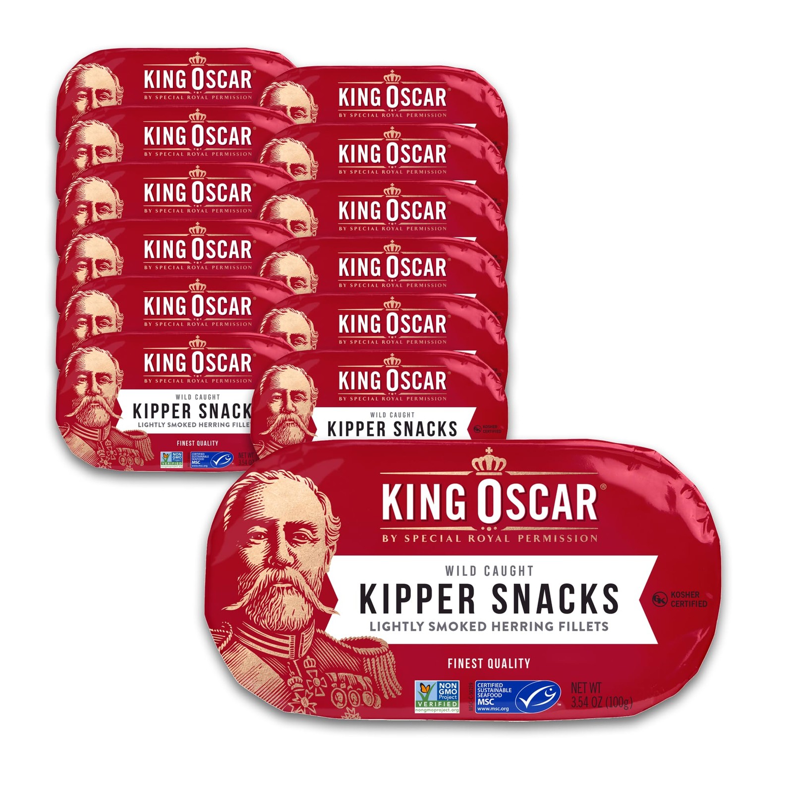 King Oscar Kipper Snacks, 3.54 Ounce Cans (Pack of 12), Lightly Smoked Herring