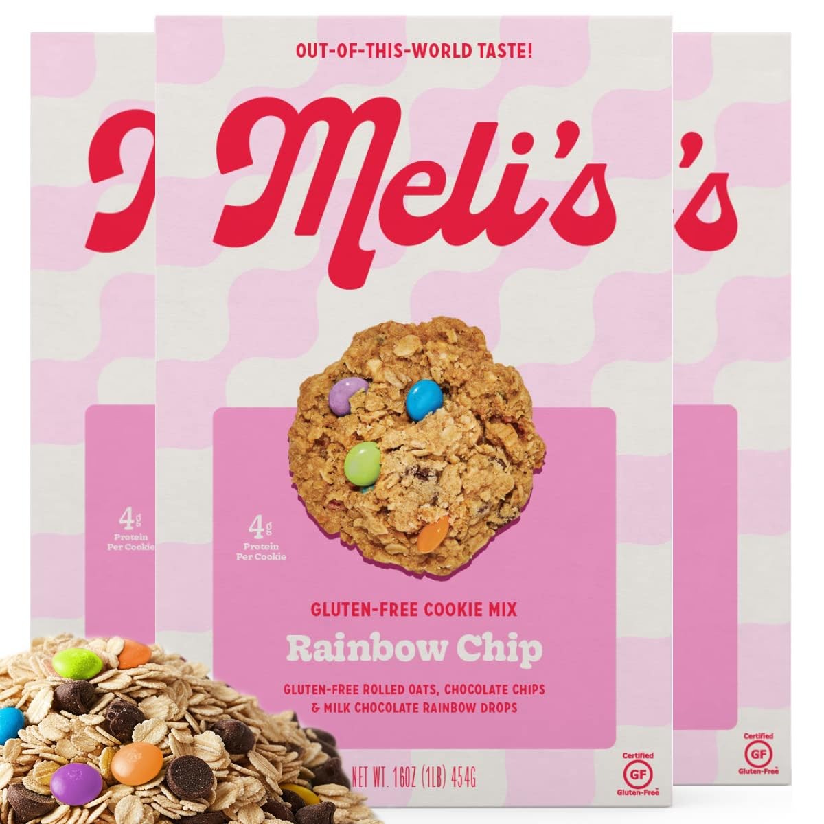 Meli’s Rainbow Chocolate Chip Gluten Free Cookie Mix, 16 Ounce (Pack of 3)