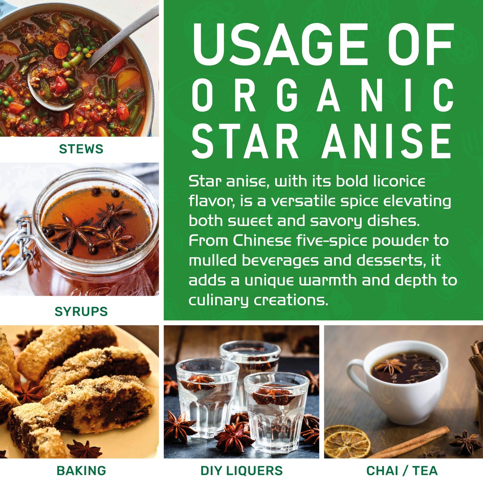 Jiva Organic Whole Star Anise 7 Oz Jumbo Bag – Non-GMO, Non Irradiated,