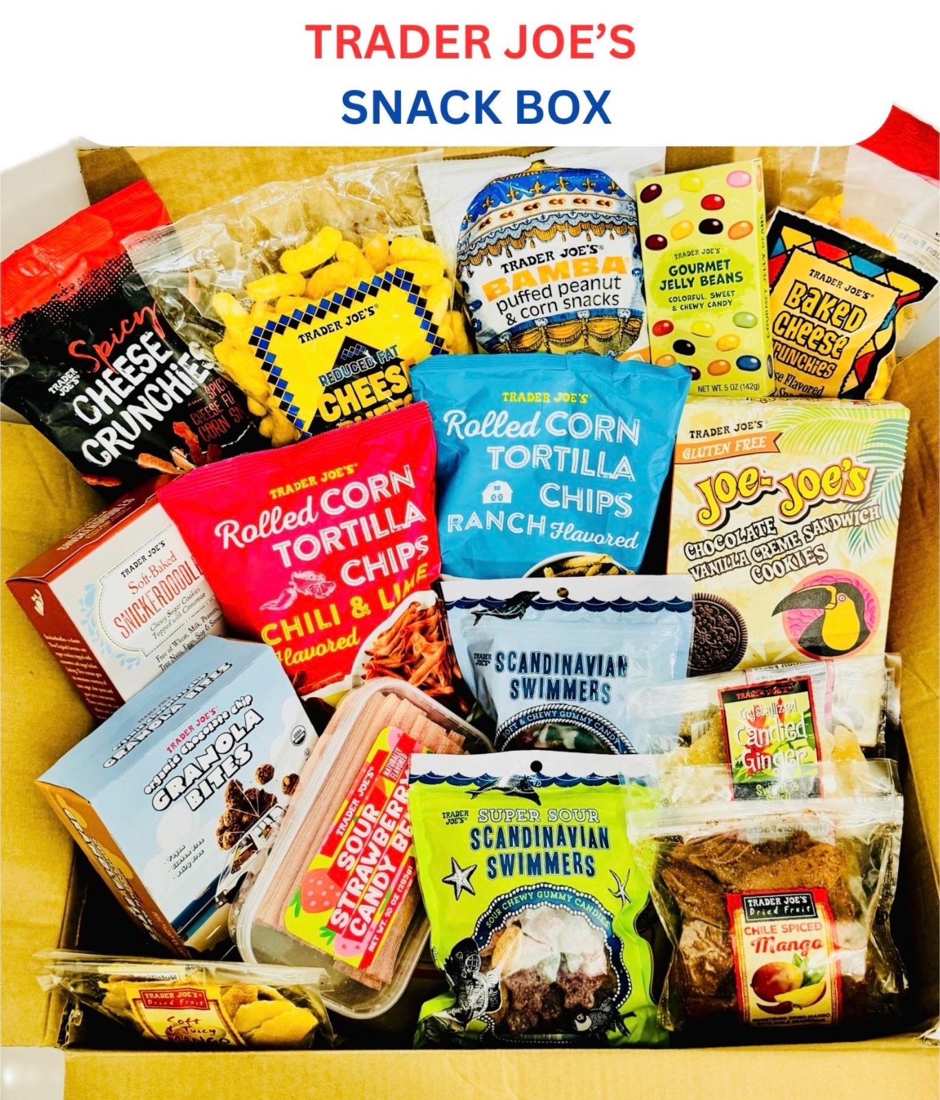 Trader Joe’s Snack Box Mystery Bundle Variety Pack Chips Candy Cookies Gift Box
