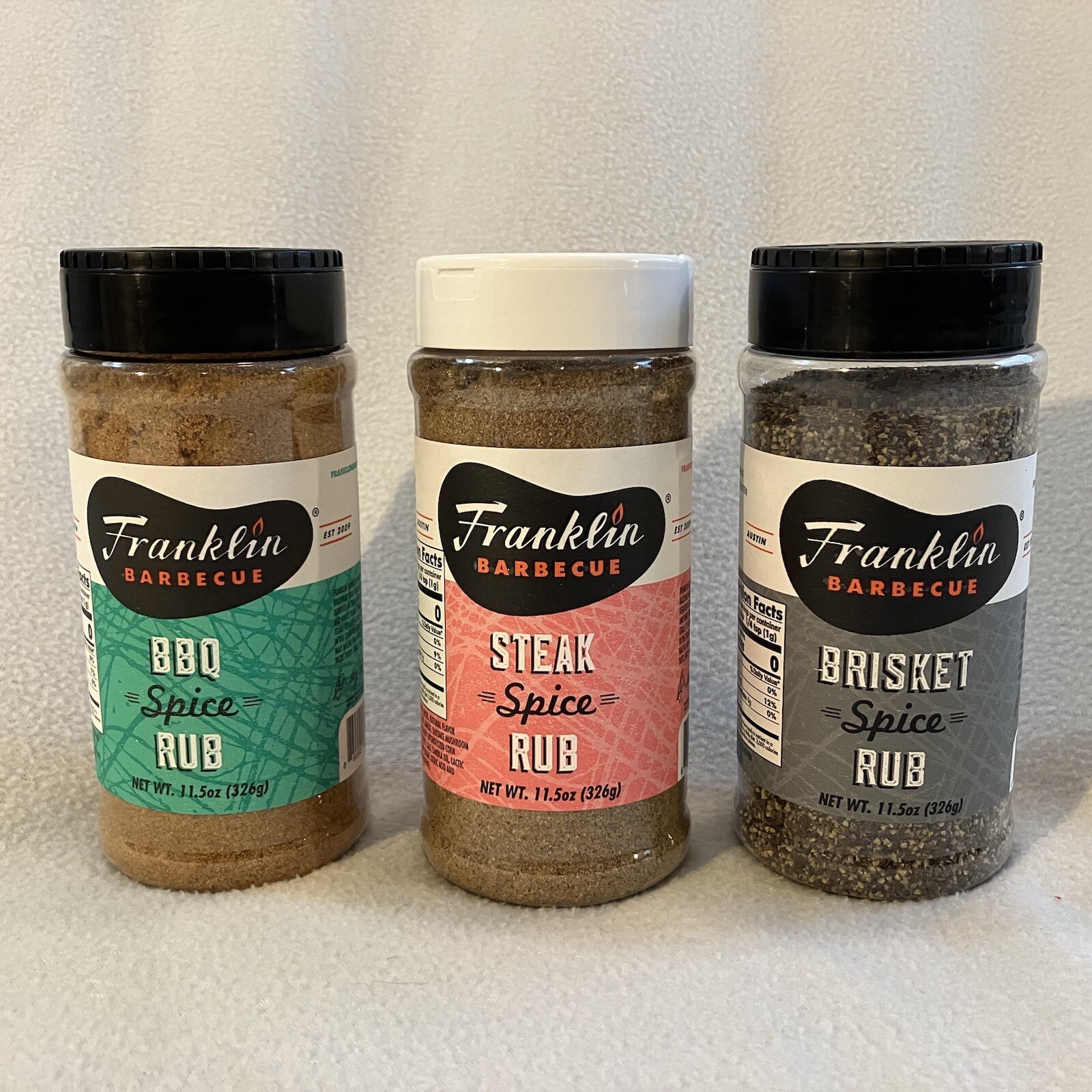 Franklin Barbecue Spice Bundle 1 of each flavor. BBQ, Brisket and Steak. 11.5 oz