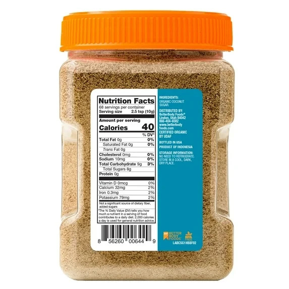 BetterBody Foods Organic Coconut Palm Sugar, 24 Oz with Free Shipping