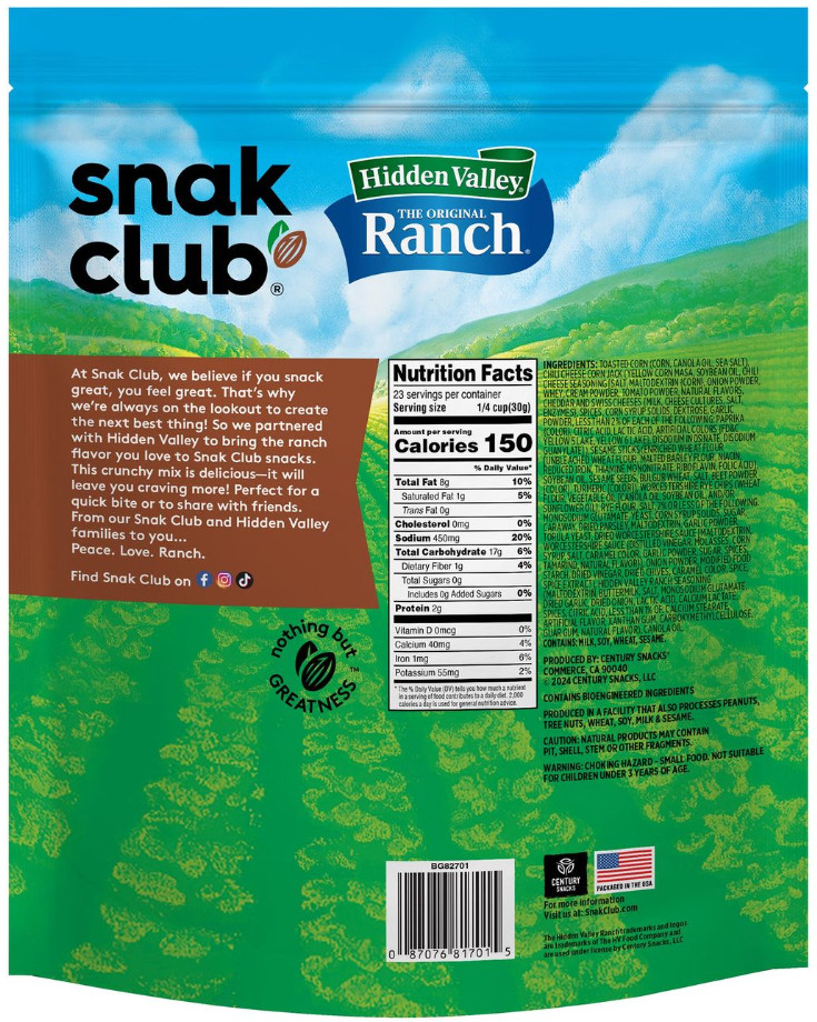 2 PACK Snak Club Crunch Mix Hidden Valley Original Ranch Seasoned 24 Oz LMITED