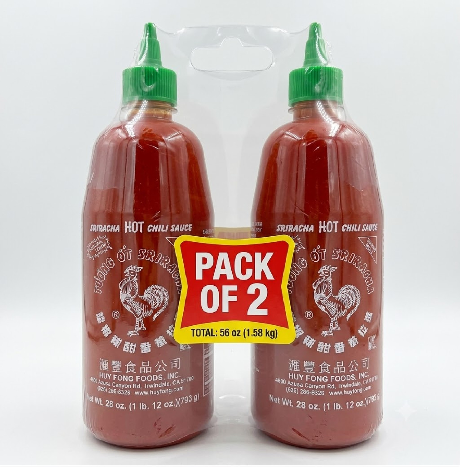 2 pk Huy Fong foods, sriracha hot chili Sauce bottle, large 28oz (793g)