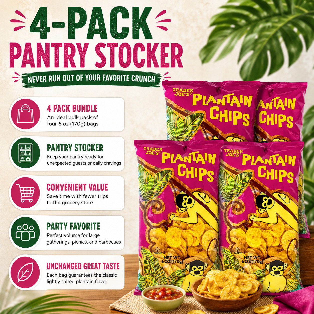 4 Pack Trader Joe’s Plantain Chips 6oz