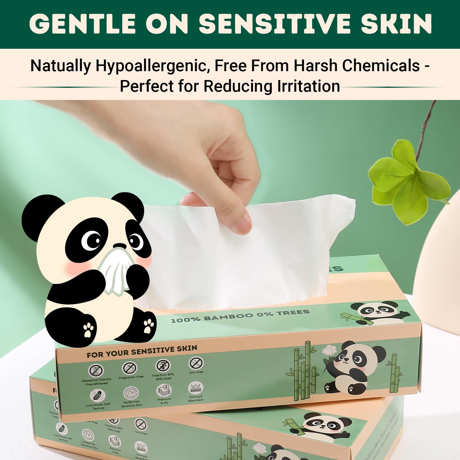 Mother Earth Bamboo Facial Tissue 4-Ply Flat Box Hypoallergenic Septic-Safe