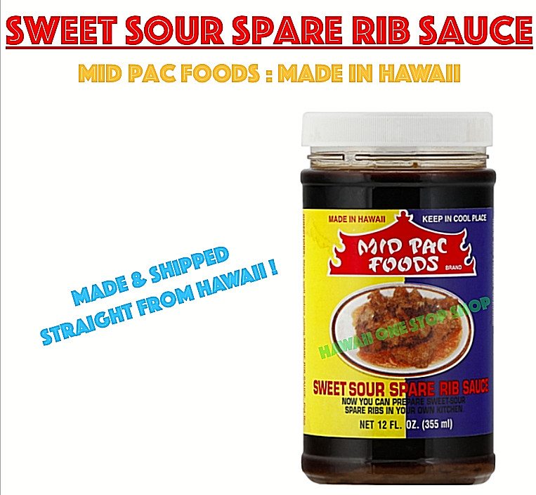 Mid Pac Food SWEET SOUR SPARE RIB SAUCE 12oz Jar Hawaii Made Chinese Marinade