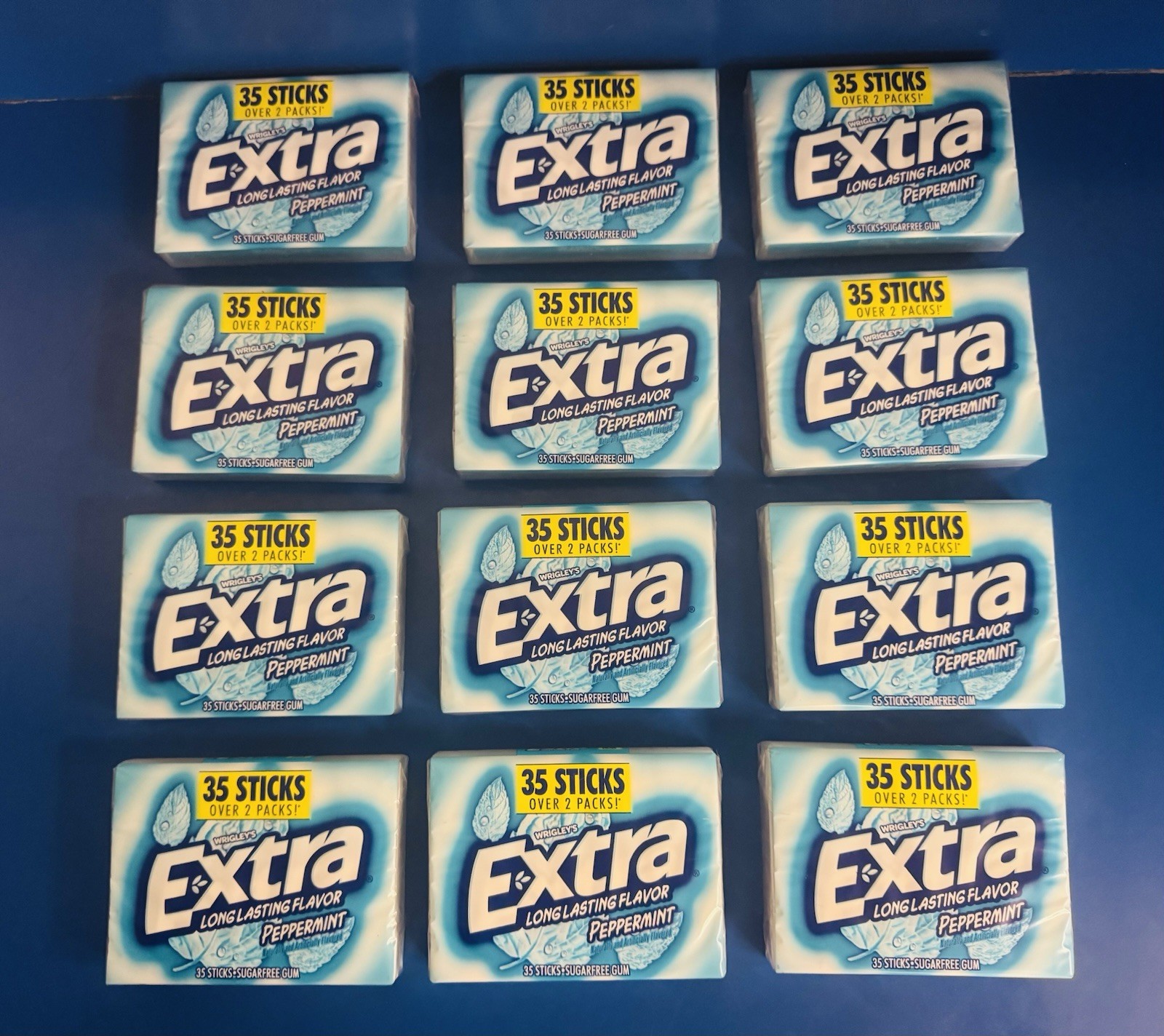 (12) Wrigley’s Extra Mega Packs Peppermint, 35pc Packs Bulk Lot BB: 03/2027