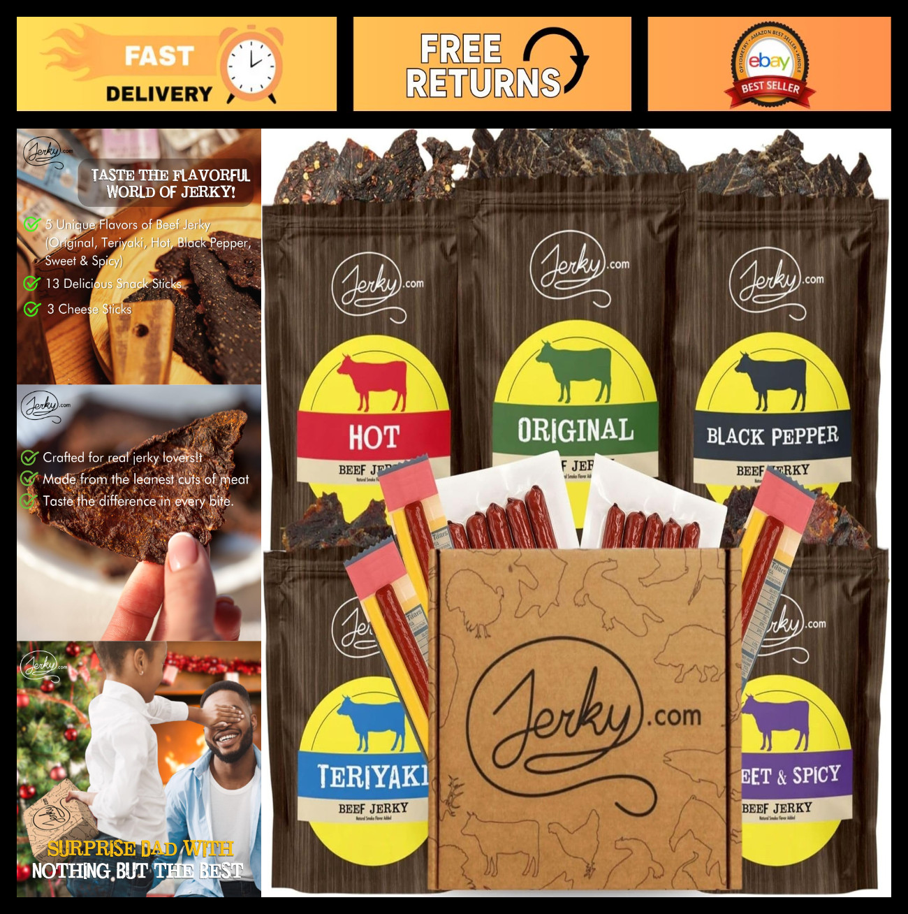 Beef Jerky Variety Pack & Meat Stick Gift Box – 21 Pieces, 5 Flavors, Perfect fo