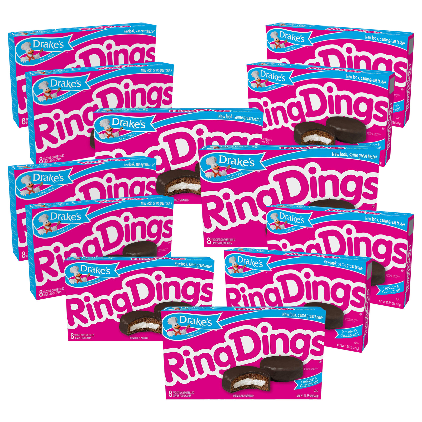 Drake’s Ring Dings, 12 Boxes of Chocolate Covered Frosted Creme Snack Cakes