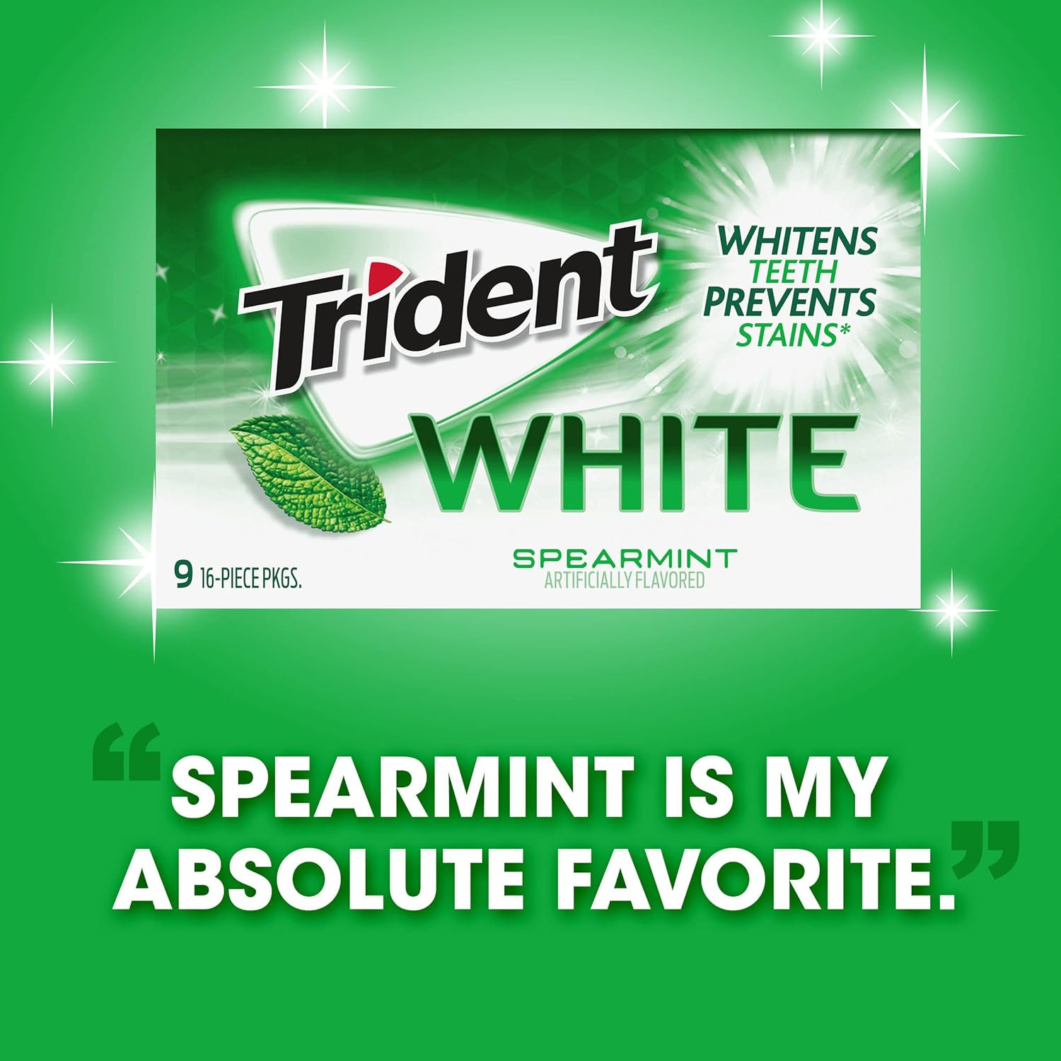White Spearmint Sugar-Free Chewing Gum, 9 Pack of 16 Pieces (144 Total Pieces)